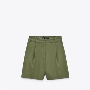Zara Women's Khaki Green high rise linen blend shorts